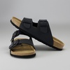 CUSHIONAIRE Lane Cork Footbed Mens Sandals, Adjustable Buckle Comfort Slides for Men, Genuine Leather Insole Summer Sandals Men Footwear(Black)