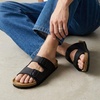CUSHIONAIRE Lane Cork Footbed Mens Sandals, Adjustable Buckle Comfort Slides for Men, Genuine Leather Insole Summer Sandals Men Footwear(Black Nappa)