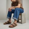 CUSHIONAIRE Lane Cork Footbed Mens Sandals, Adjustable Buckle Comfort Slides for Men, Genuine Leather Insole Summer Sandals Men Footwear(Brown Nubuck)
