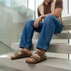 CUSHIONAIRE Lane Cork Footbed Mens Sandals, Adjustable Buckle Comfort Slides for Men, Genuine Leather Insole Summer Sandals Men Footwear(Brown Nubuck)