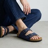 CUSHIONAIRE Lane Cork Footbed Mens Sandals, Adjustable Buckle Comfort Slides for Men, Genuine Leather Insole Summer Sandals Men Footwear(Navy Nubuck)