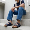CUSHIONAIRE Lane Cork Footbed Mens Sandals, Adjustable Buckle Comfort Slides for Men, Genuine Leather Insole Summer Sandals Men Footwear(Navy Nubuck)