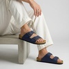 CUSHIONAIRE Lane Cork Footbed Mens Sandals, Adjustable Buckle Comfort Slides for Men, Genuine Leather Insole Summer Sandals Men Footwear(Navy Nubuck)
