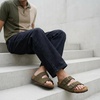 CUSHIONAIRE Lane Cork Footbed Mens Sandals, Adjustable Buckle Comfort Slides for Men, Genuine Leather Insole Summer Sandals Men Footwear(Olive Nubuck)