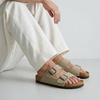 CUSHIONAIRE Lane Cork Footbed Mens Sandals, Adjustable Buckle Comfort Slides for Men, Genuine Leather Insole Summer Sandals Men Footwear(Stone Nubuck)