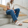 CUSHIONAIRE Lane Cork Footbed Mens Sandals, Adjustable Buckle Comfort Slides for Men, Genuine Leather Insole Summer Sandals Men Footwear(White Nappa)