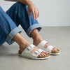 CUSHIONAIRE Lane Cork Footbed Mens Sandals, Adjustable Buckle Comfort Slides for Men, Genuine Leather Insole Summer Sandals Men Footwear(White Nappa)