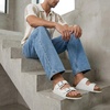 CUSHIONAIRE Lane Cork Footbed Mens Sandals, Adjustable Buckle Comfort Slides for Men, Genuine Leather Insole Summer Sandals Men Footwear(White Nappa)