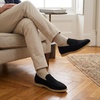 CUSHIONAIRE Selby Men’s Genuine Leather Slip-On Casual Penny Loafers – Memory Foam, Rubber Sole(Black Suede)