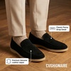 CUSHIONAIRE Selby Men’s Genuine Leather Slip-On Casual Penny Loafers – Memory Foam, Rubber Sole(Black Suede)