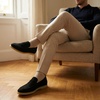 CUSHIONAIRE Selby Men’s Genuine Leather Slip-On Casual Penny Loafers – Memory Foam, Rubber Sole(Black Suede)