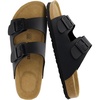 CUSHIONAIRE Lane Cork Footbed Mens Sandals, Adjustable Buckle Comfort Slides for Men, Genuine Leather Insole Summer Sandals Men Footwear(Black Nappa)