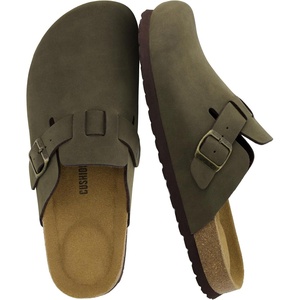 CUSHIONAIRE Haze Mens Clogs | Comfortable Slip-On Clogs for Men with Arch Support and Cork Suede Footbed | Perfect Potato Shoes for Indoor & Outdoor Use(Olive Nubuck)