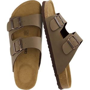 CUSHIONAIRE Lane Cork Footbed Mens Sandals, Adjustable Buckle Comfort Slides for Men, Genuine Leather Insole Summer Sandals Men Footwear(Brown Nubuck)