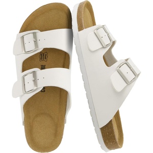 CUSHIONAIRE Lane Cork Footbed Mens Sandals, Adjustable Buckle Comfort Slides for Men, Genuine Leather Insole Summer Sandals Men Footwear(White Nappa)