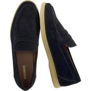 CUSHIONAIRE Selby Men’s Genuine Leather Slip-On Casual Penny Loafers – Memory Foam, Rubber Sole(Black Suede)