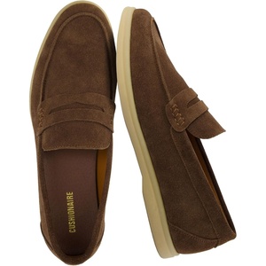 CUSHIONAIRE Selby Men’s Genuine Leather Slip-On Casual Penny Loafers – Memory Foam, Rubber Sole(Brown Suede)