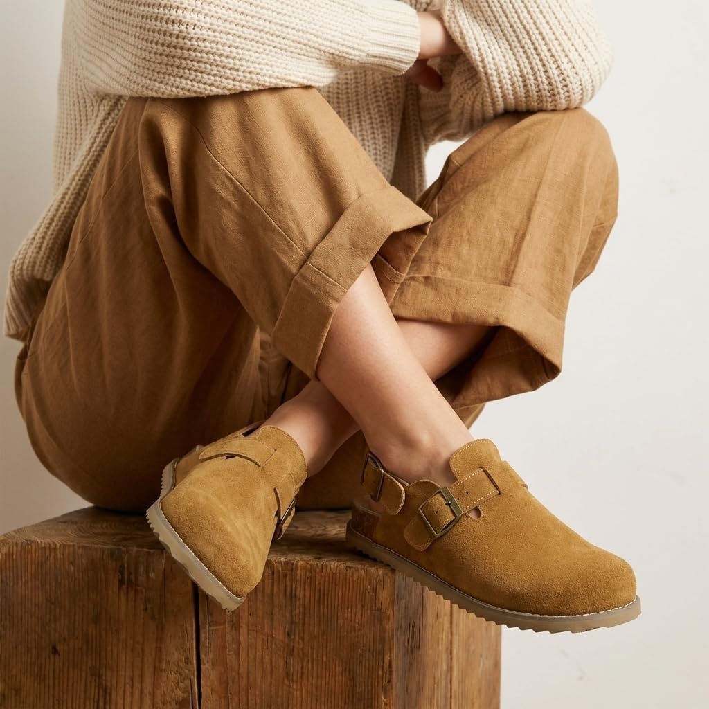 image:imageCUSHIONAIRE Brooklyn Genuine Suede Slingback Clogs for Women with BuckleChestnut