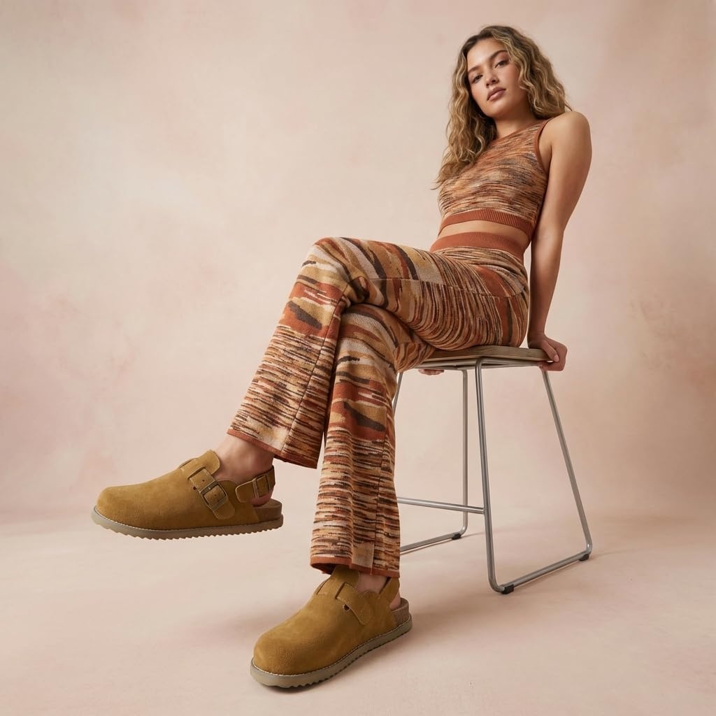 image:imageCUSHIONAIRE Brooklyn Genuine Suede Slingback Clogs for Women with BuckleChestnut