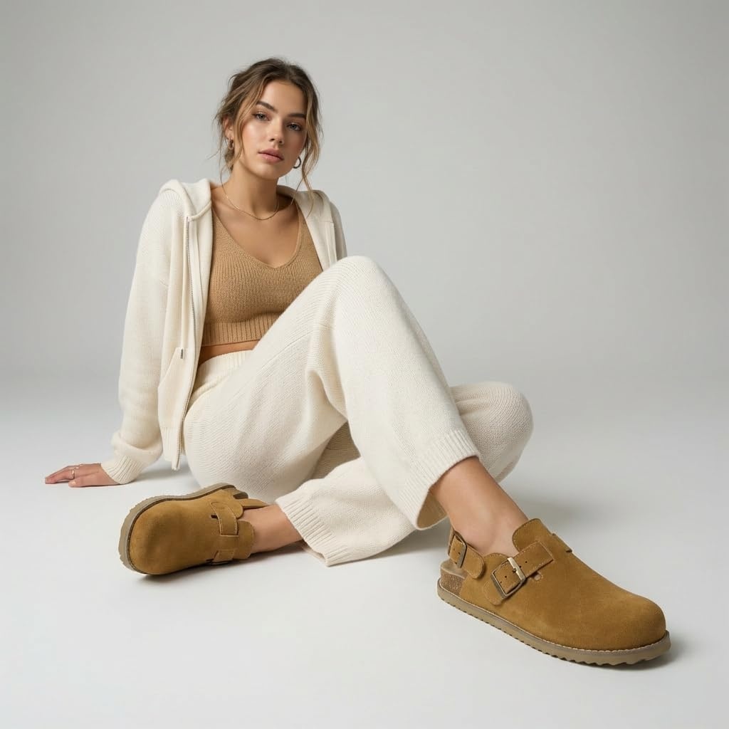 image:imageCUSHIONAIRE Brooklyn Genuine Suede Slingback Clogs for Women with BuckleChestnut