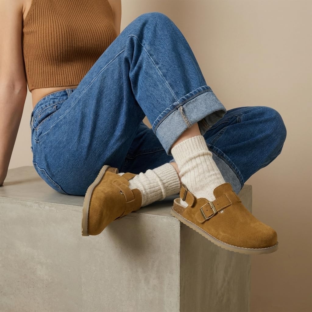 image:imageCUSHIONAIRE Brooklyn Genuine Suede Slingback Clogs for Women with BuckleChestnut