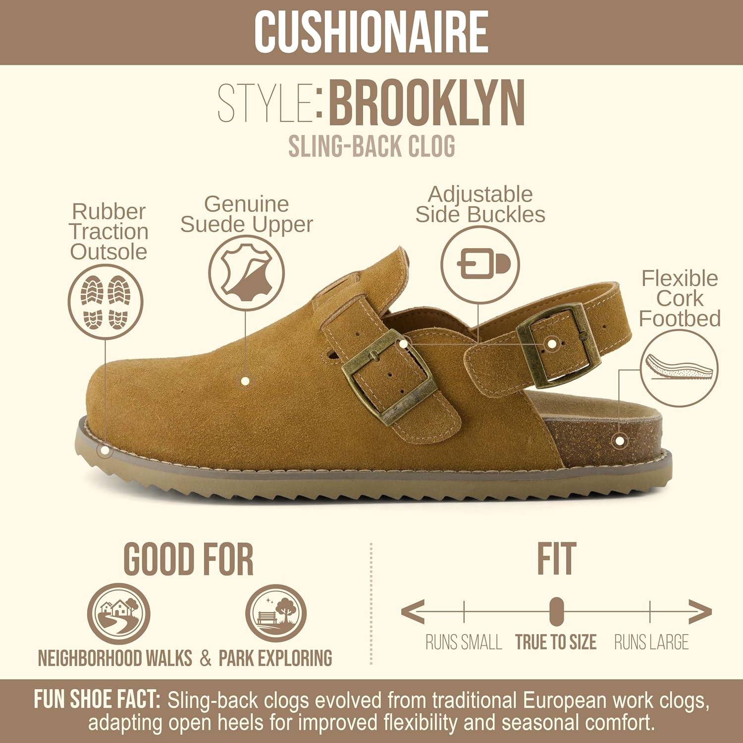 image:imageCUSHIONAIRE Brooklyn Genuine Suede Slingback Clogs for Women with BuckleChestnut