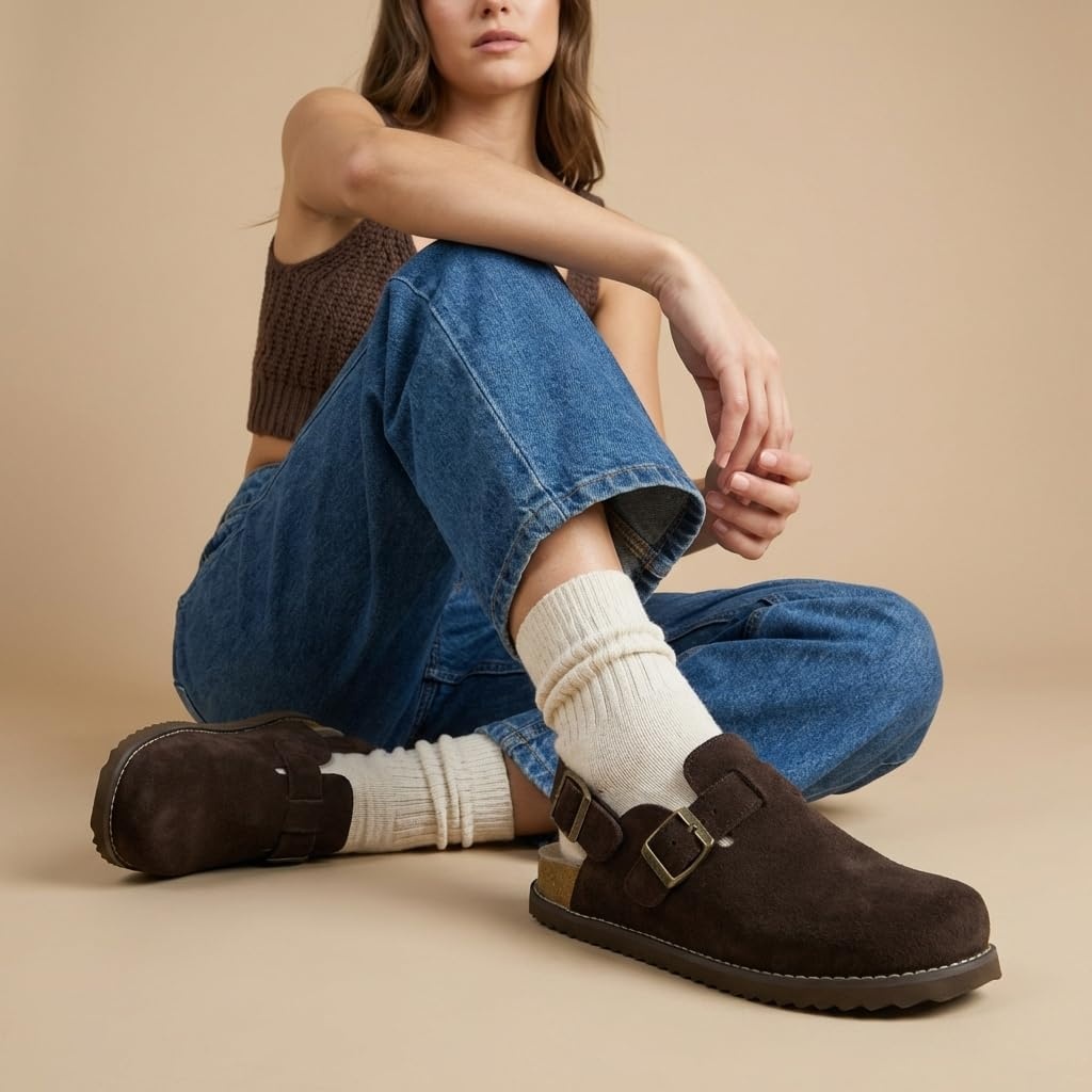 image:imageCUSHIONAIRE Brooklyn Genuine Suede Slingback Clogs for Women with BuckleChocolate