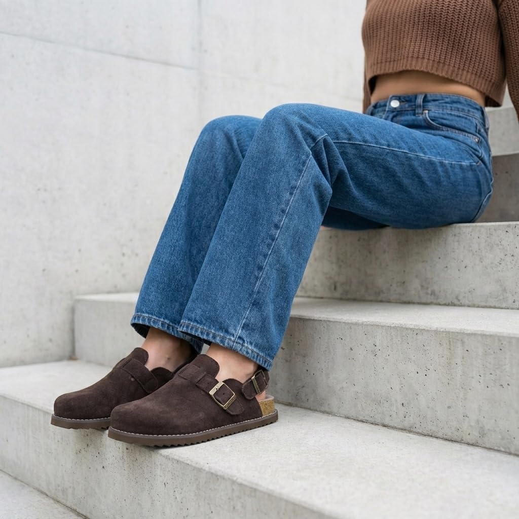image:imageCUSHIONAIRE Brooklyn Genuine Suede Slingback Clogs for Women with BuckleChocolate