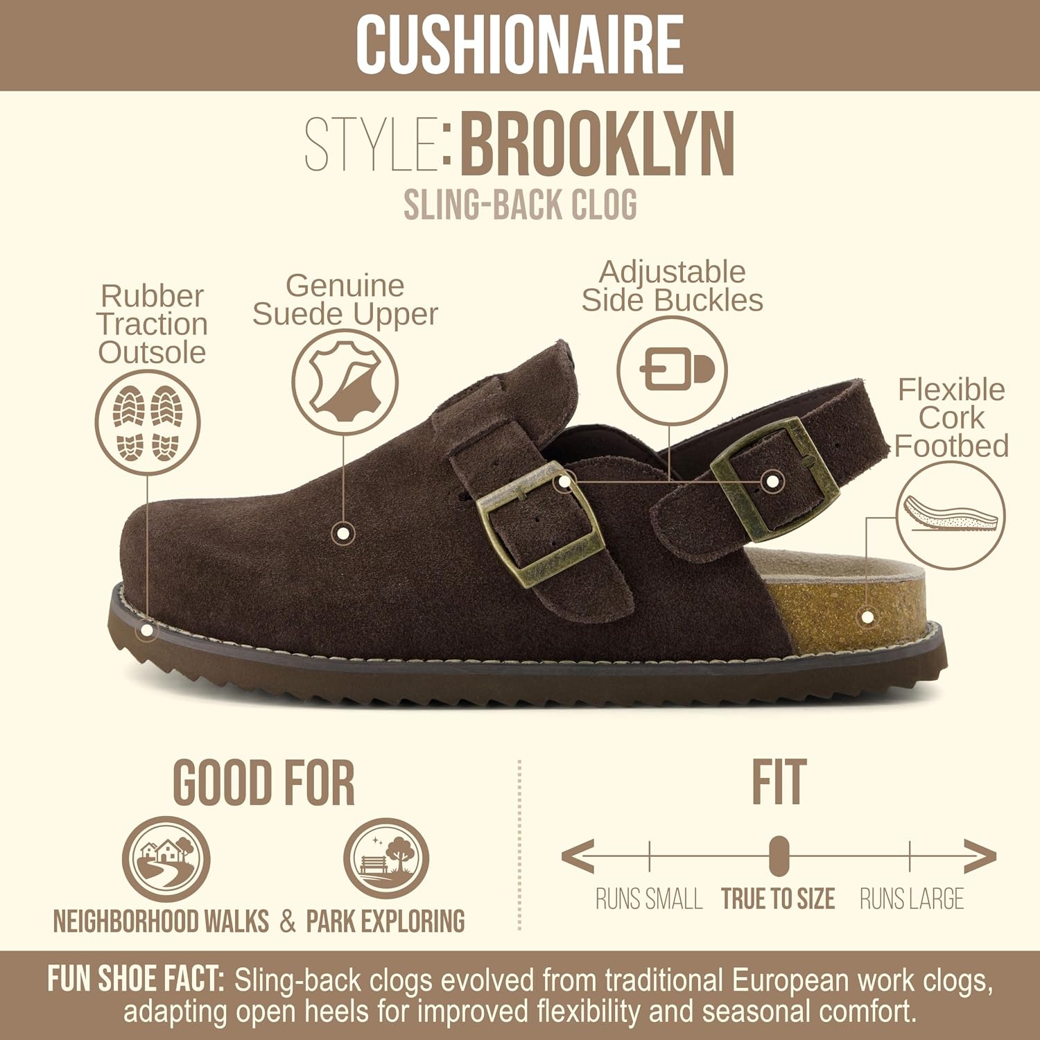 image:imageCUSHIONAIRE Brooklyn Genuine Suede Slingback Clogs for Women with BuckleChocolate