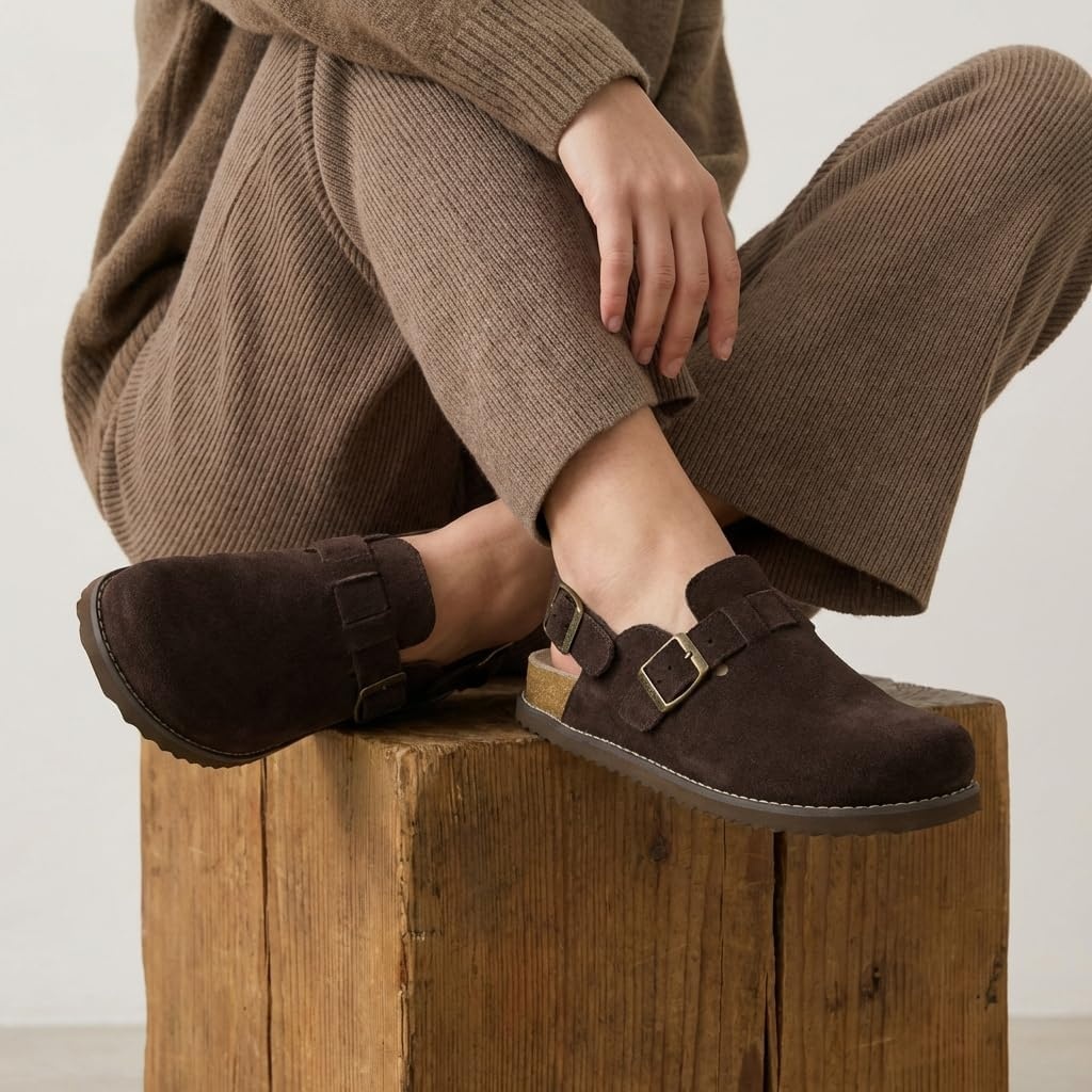 image:imageCUSHIONAIRE Brooklyn Genuine Suede Slingback Clogs for Women with BuckleChocolate