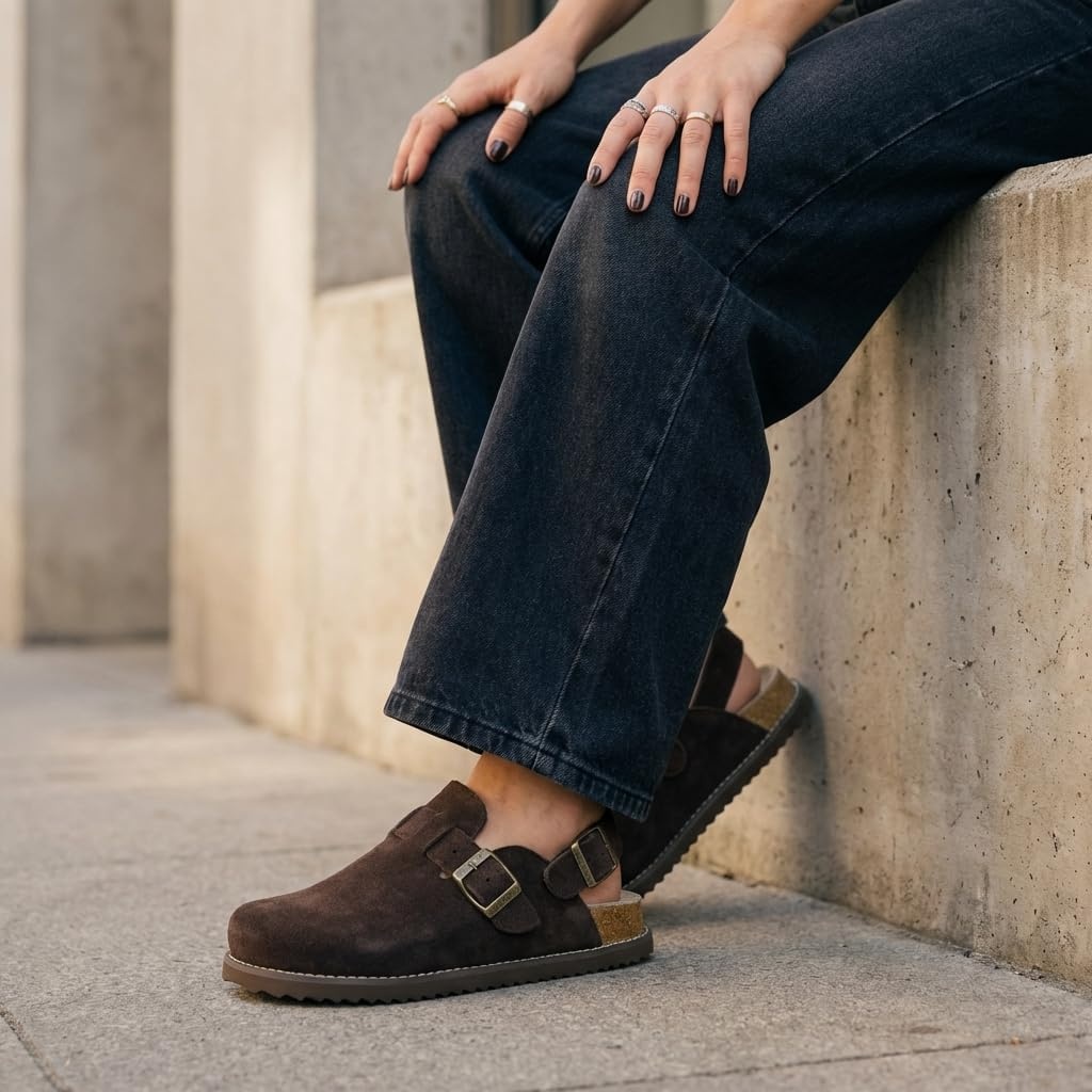 image:imageCUSHIONAIRE Brooklyn Genuine Suede Slingback Clogs for Women with BuckleChocolate