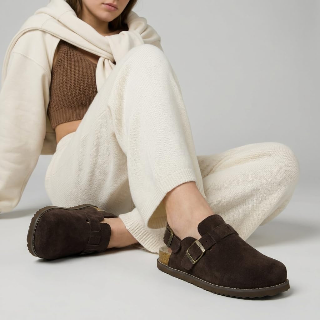image:imageCUSHIONAIRE Brooklyn Genuine Suede Slingback Clogs for Women with BuckleChocolate