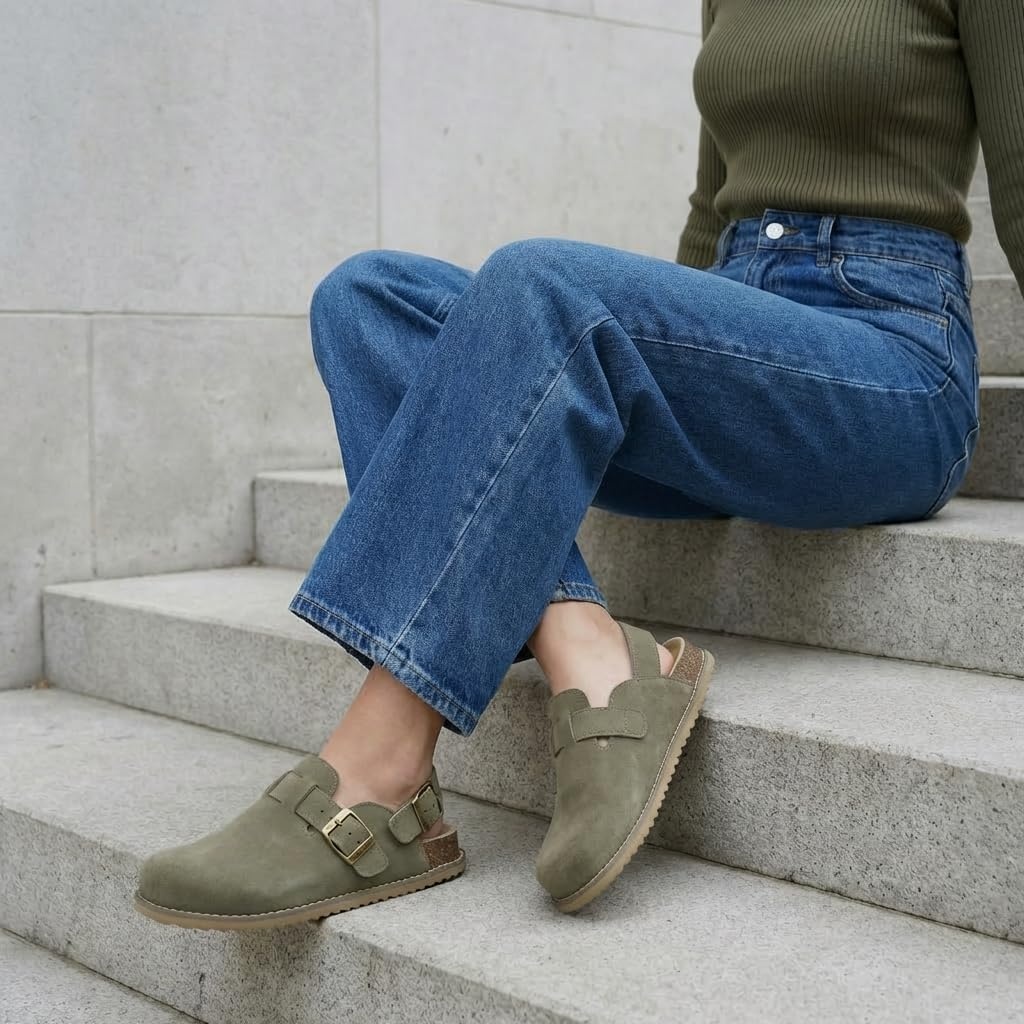 image:imageCUSHIONAIRE Brooklyn Genuine Suede Slingback Clogs for Women with BuckleMoss