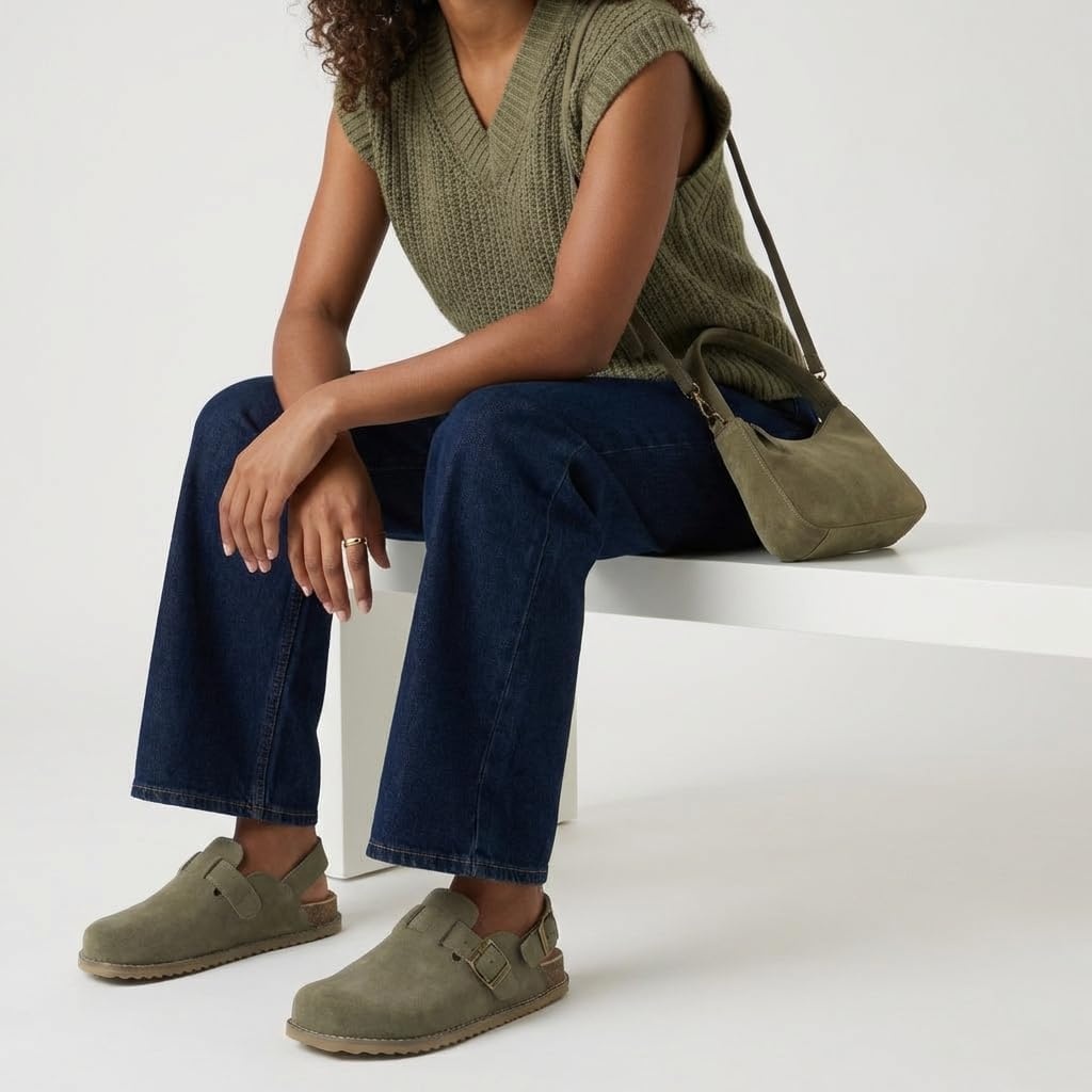 image:imageCUSHIONAIRE Brooklyn Genuine Suede Slingback Clogs for Women with BuckleMoss