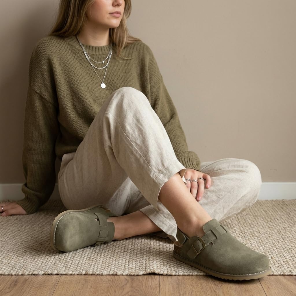image:imageCUSHIONAIRE Brooklyn Genuine Suede Slingback Clogs for Women with BuckleMoss