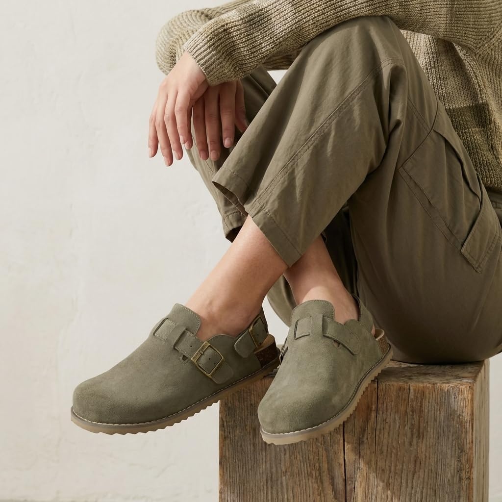 image:imageCUSHIONAIRE Brooklyn Genuine Suede Slingback Clogs for Women with BuckleMoss