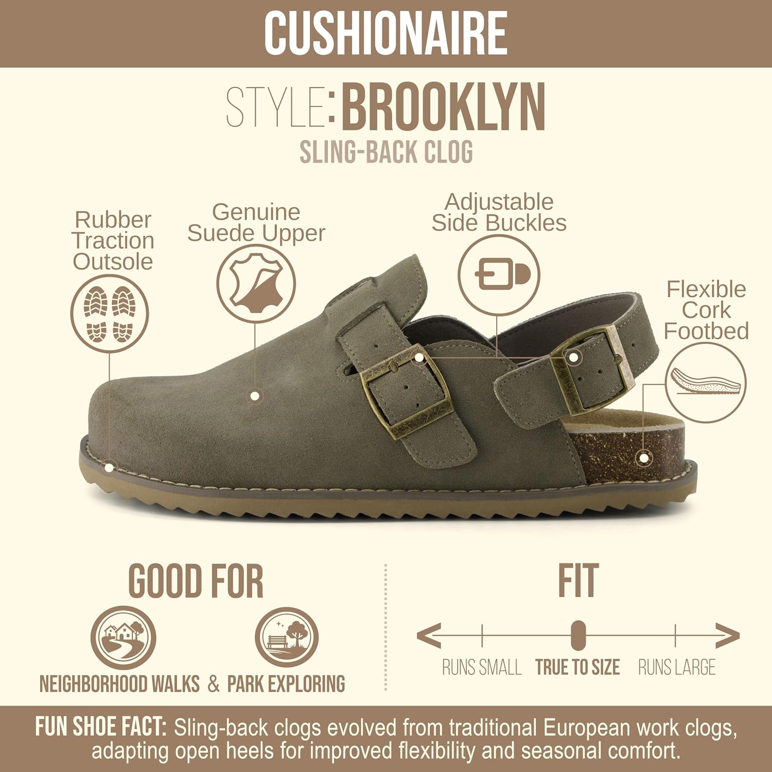 image:imageCUSHIONAIRE Brooklyn Genuine Suede Slingback Clogs for Women with BuckleMoss