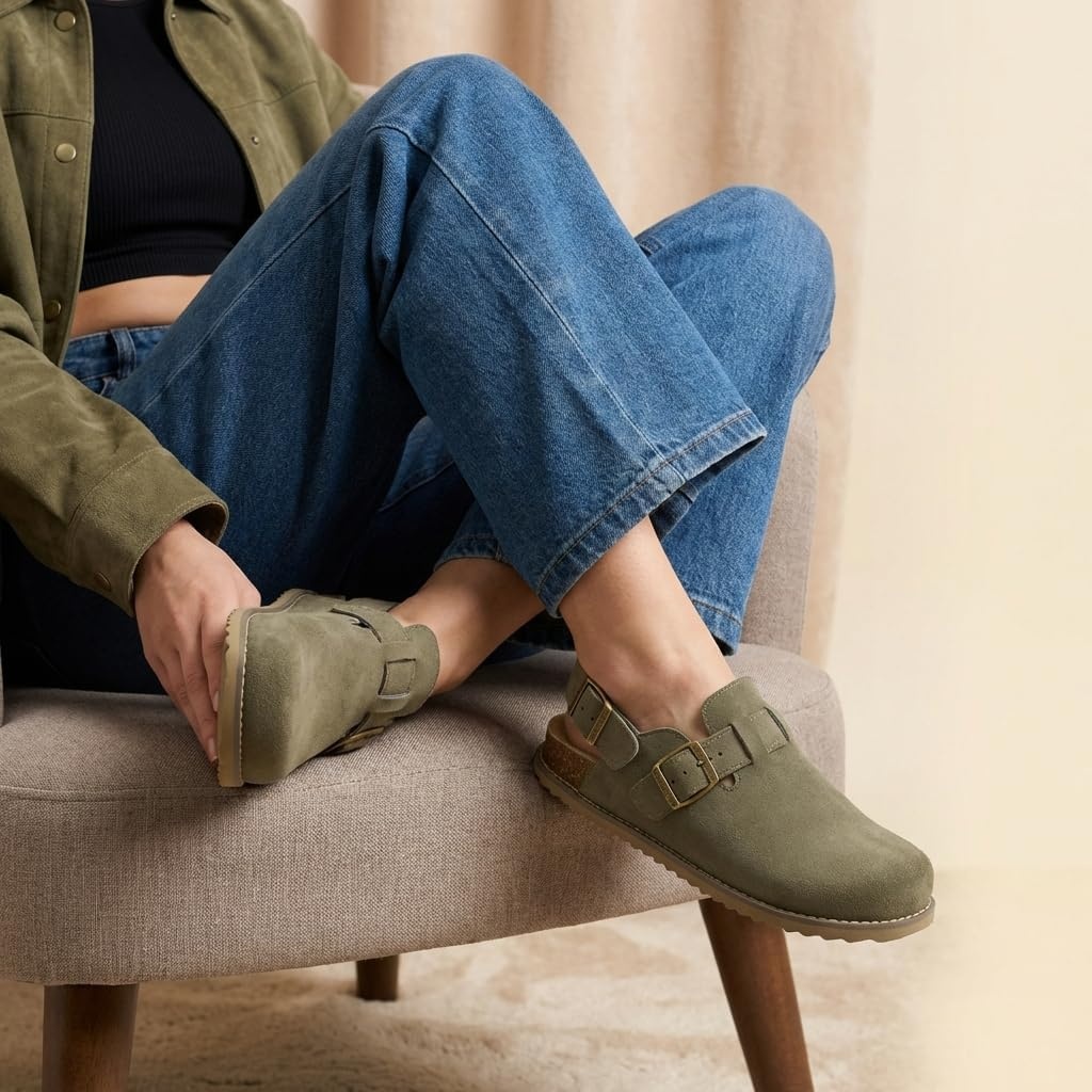 image:imageCUSHIONAIRE Brooklyn Genuine Suede Slingback Clogs for Women with BuckleMoss