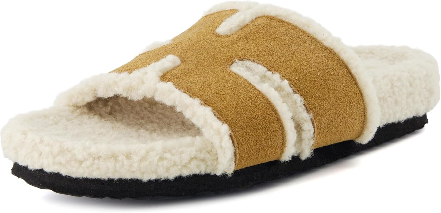 image:imageCUSHIONAIRE Cuddle Fur Slippers for Women Faux Shearling Slide Sandal Memory Foam Wide Widths AvailableChestnut