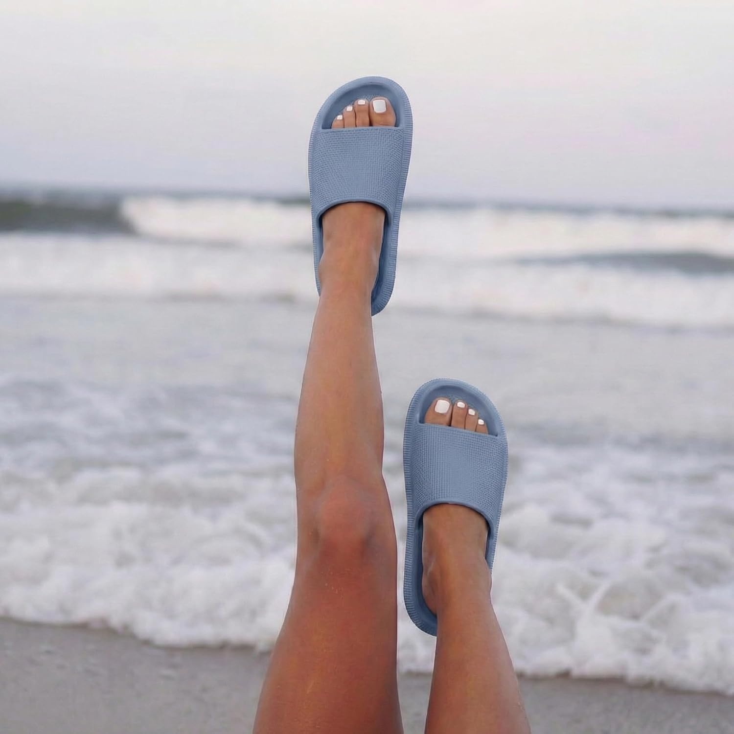 image:imageCUSHIONAIRE Feather EVA Slides for Women Comfortable Slip On Womens Slippers Indoor Outdoor Shower Shoes Beach Essential Cloud SlidesBlue