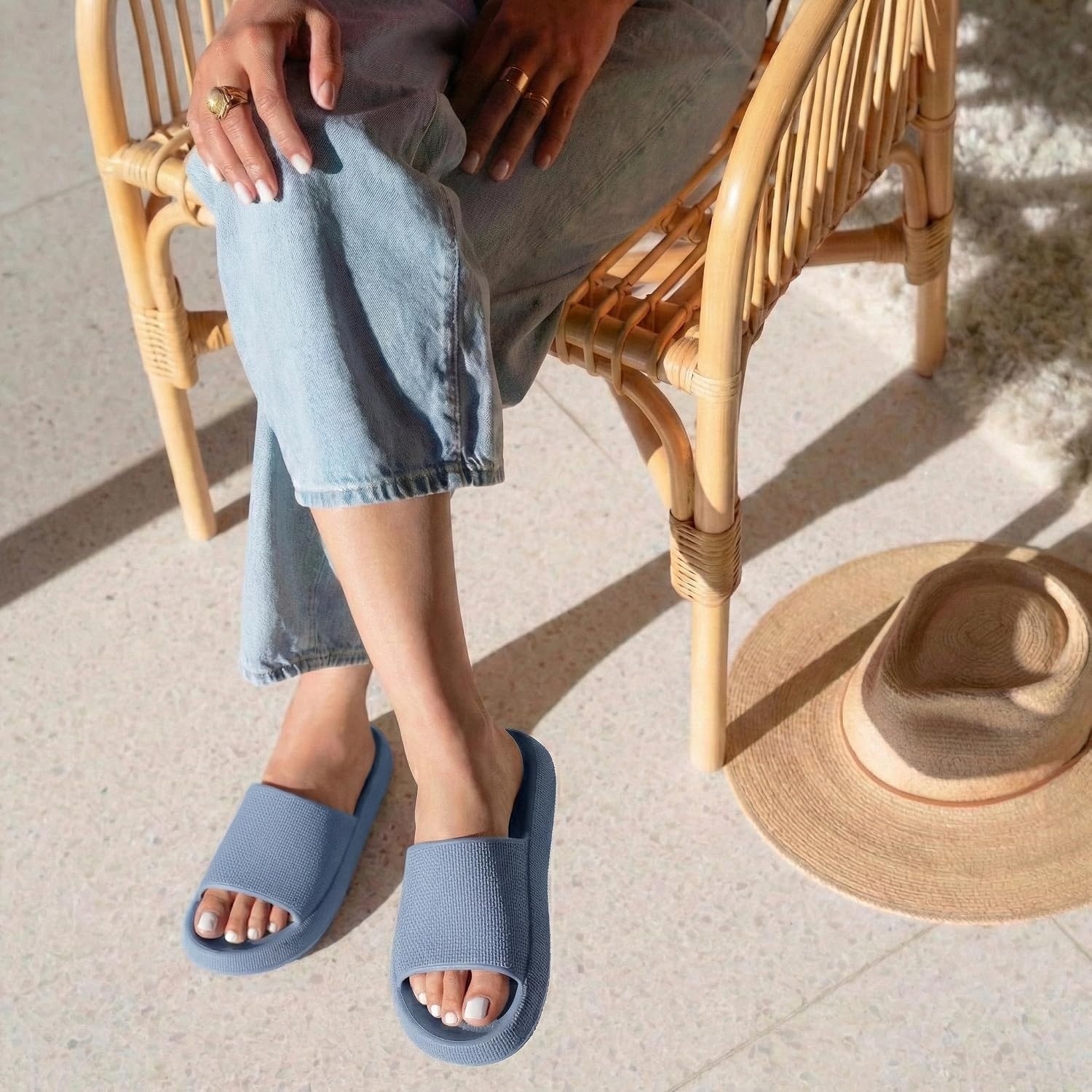 image:imageCUSHIONAIRE Feather EVA Slides for Women Comfortable Slip On Womens Slippers Indoor Outdoor Shower Shoes Beach Essential Cloud SlidesBlue