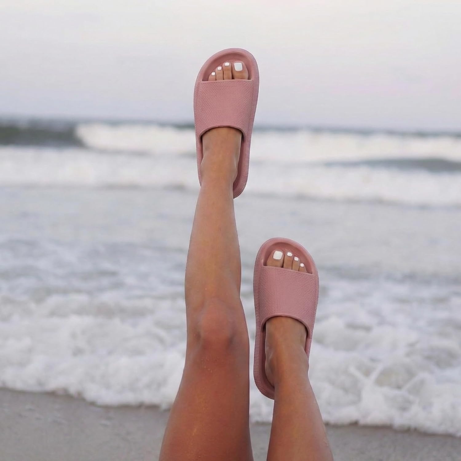 image:imageCUSHIONAIRE Feather EVA Slides for Women Comfortable Slip On Womens Slippers Indoor Outdoor Shower Shoes Beach Essential Cloud SlidesBlush