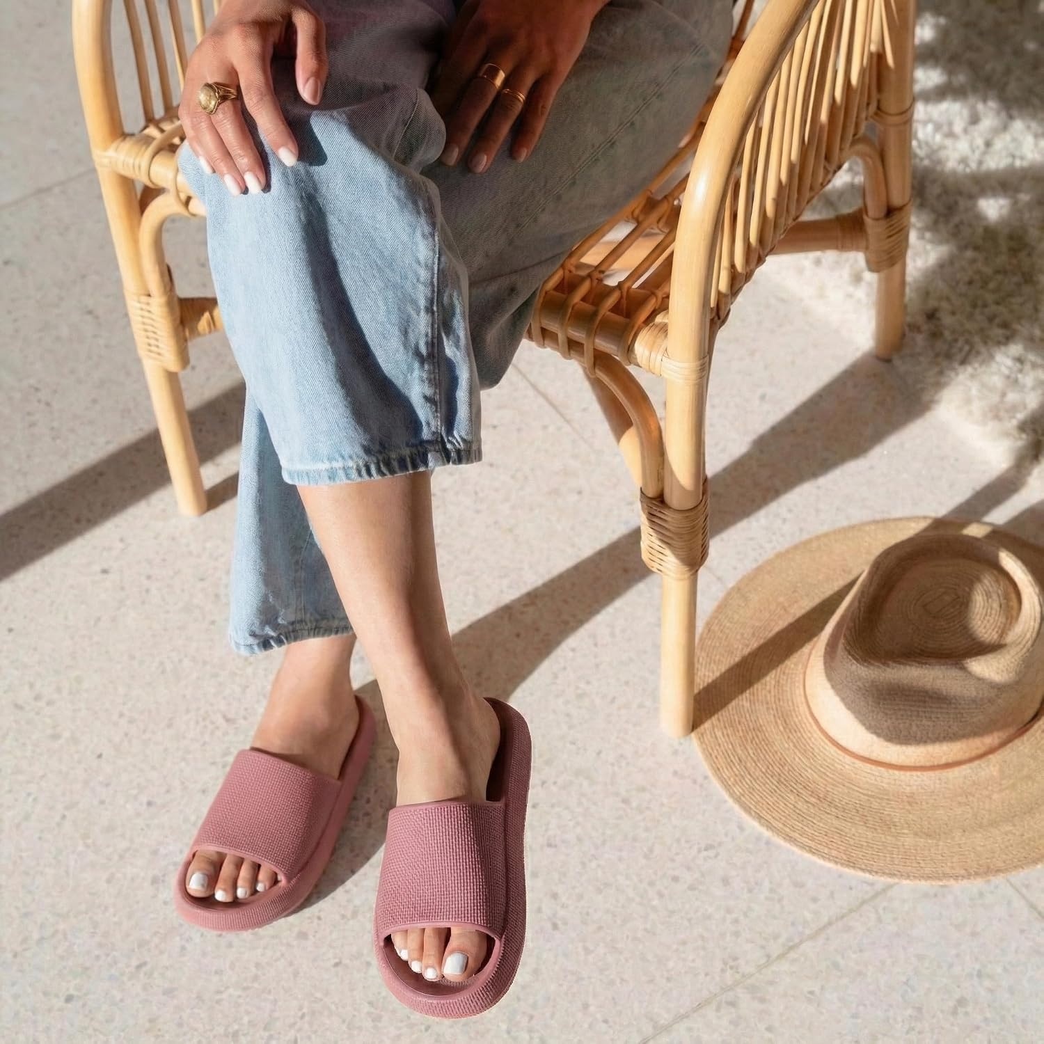 image:imageCUSHIONAIRE Feather EVA Slides for Women Comfortable Slip On Womens Slippers Indoor Outdoor Shower Shoes Beach Essential Cloud SlidesBlush