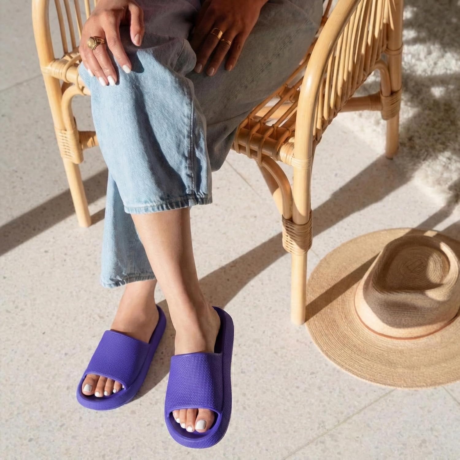 image:imageCUSHIONAIRE Feather EVA Slides for Women Comfortable Slip On Womens Slippers Indoor Outdoor Shower Shoes Beach Essential Cloud SlidesBright Blue