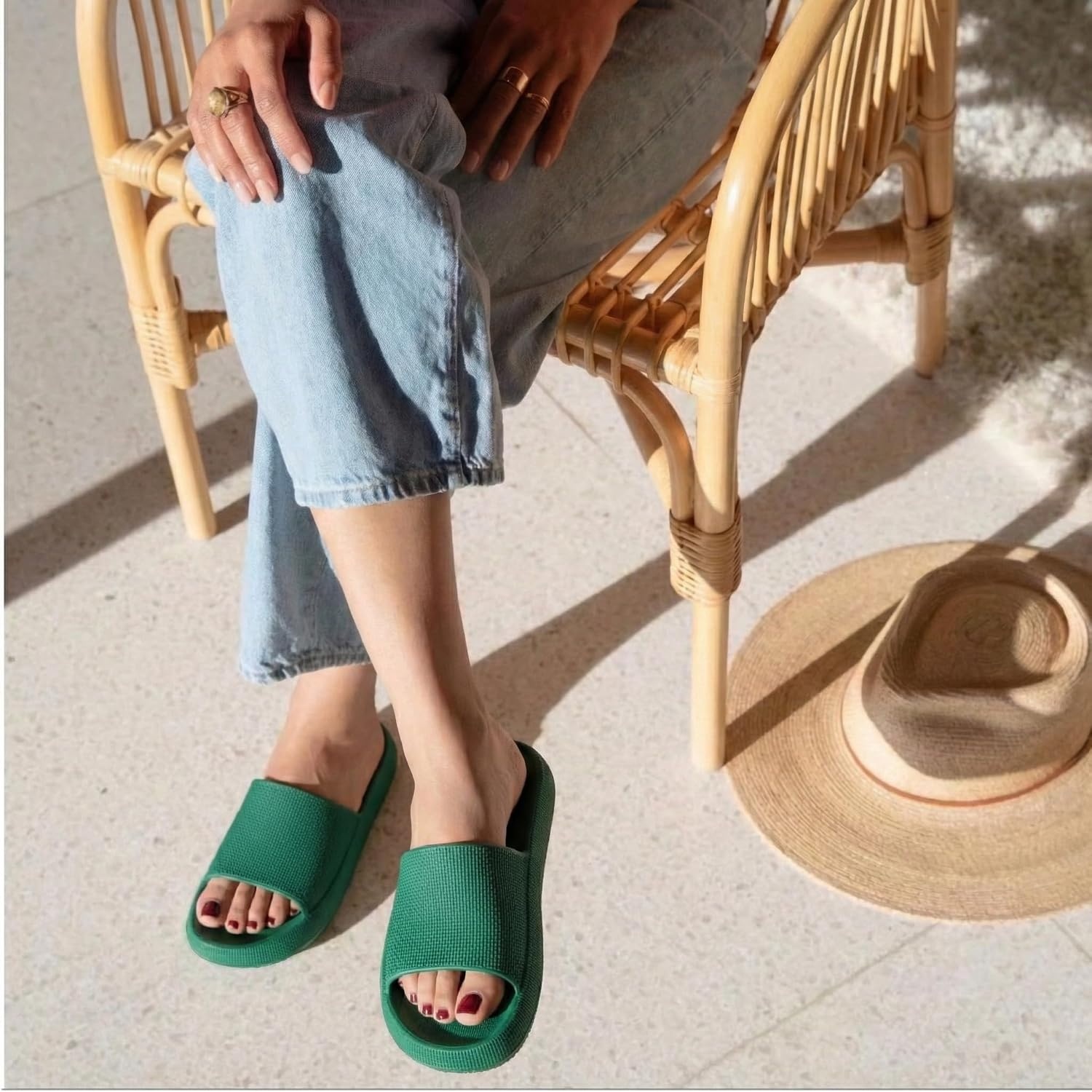 image:imageCUSHIONAIRE Feather EVA Slides for Women Comfortable Slip On Womens Slippers Indoor Outdoor Shower Shoes Beach Essential Cloud SlidesEmerald
