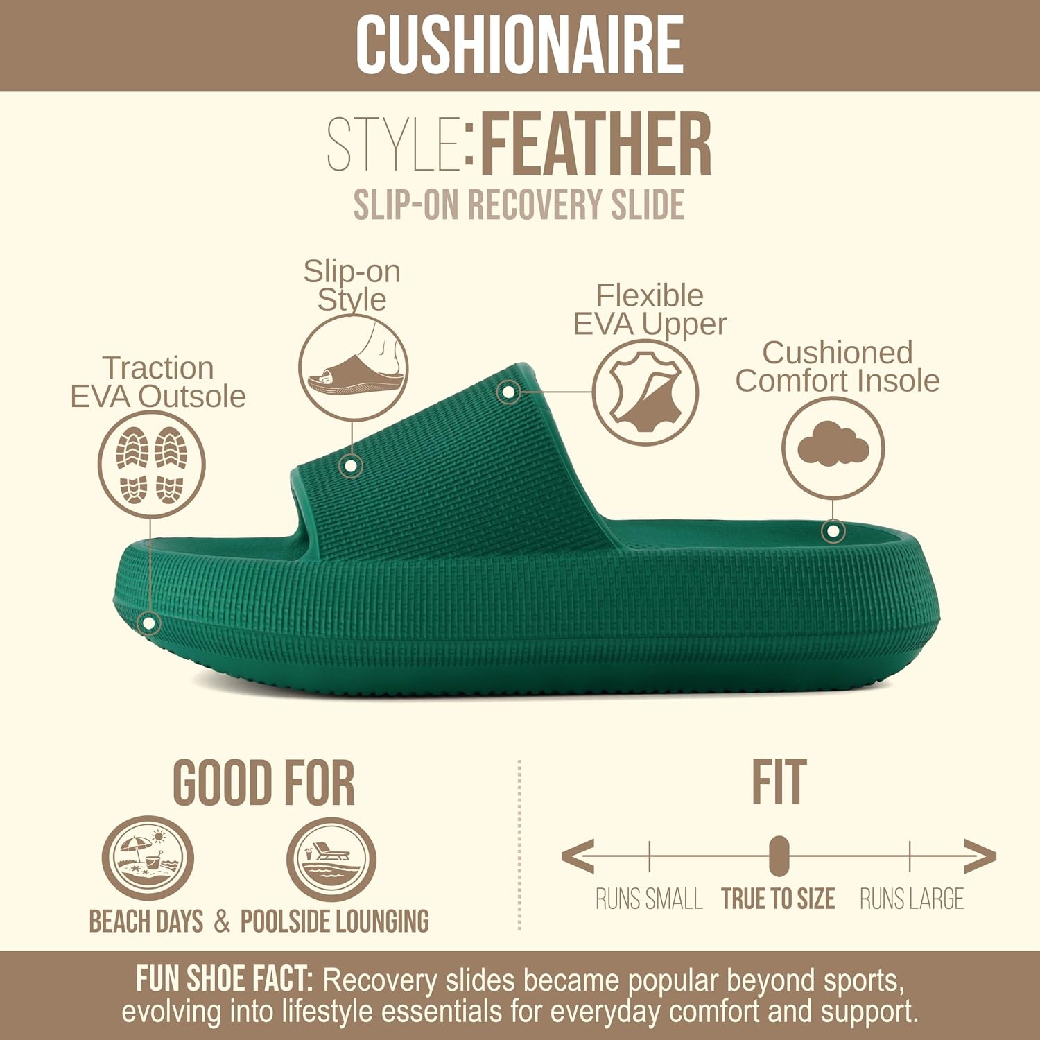 image:imageCUSHIONAIRE Feather EVA Slides for Women Comfortable Slip On Womens Slippers Indoor Outdoor Shower Shoes Beach Essential Cloud SlidesEmerald