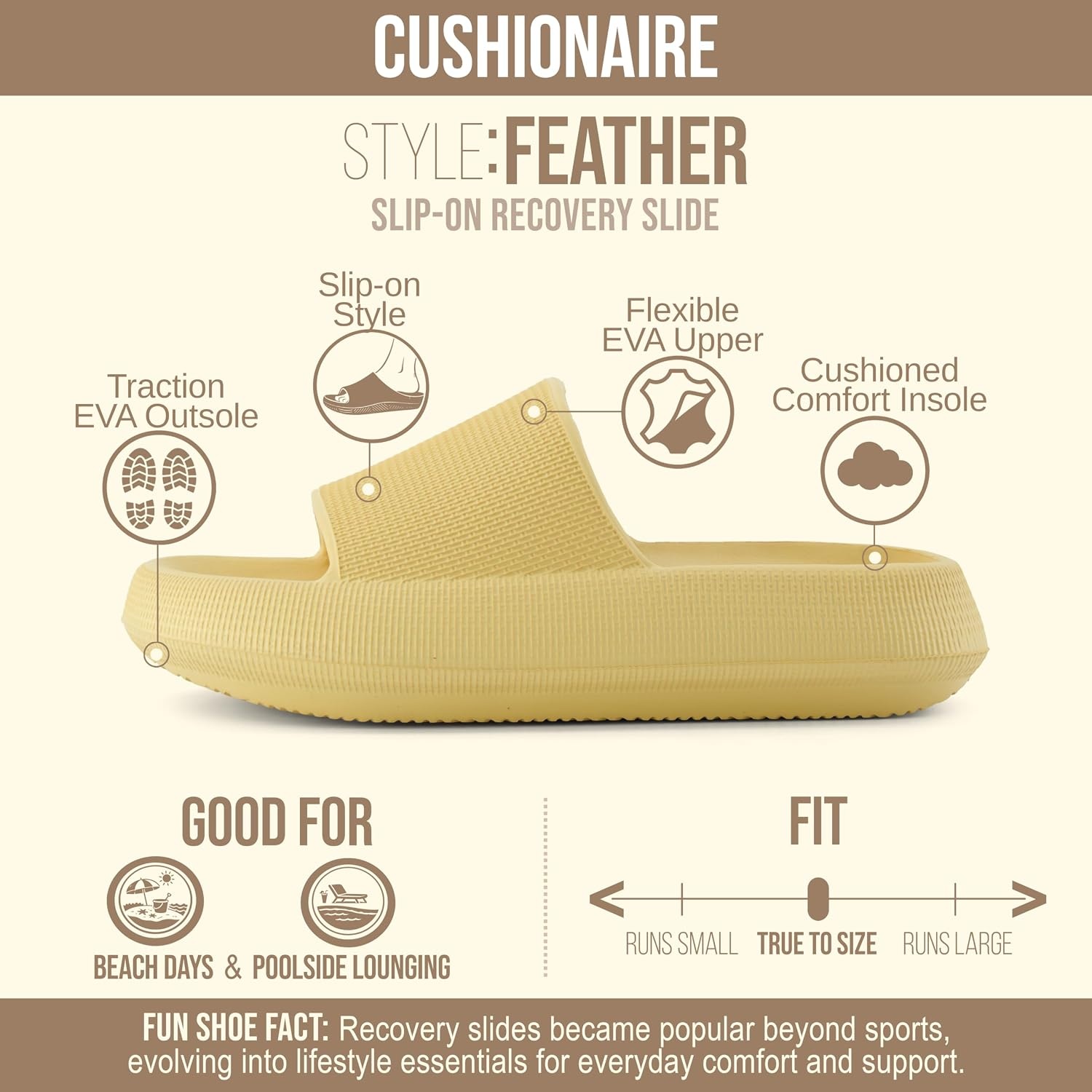 image:imageCUSHIONAIRE Feather EVA Slides for Women Comfortable Slip On Womens Slippers Indoor Outdoor Shower Shoes Beach Essential Cloud SlidesGolden