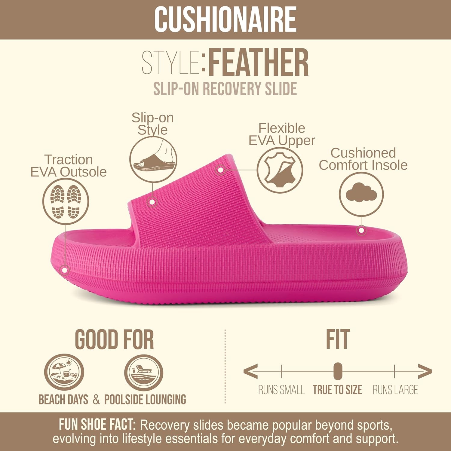 image:imageCUSHIONAIRE Feather EVA Slides for Women Comfortable Slip On Womens Slippers Indoor Outdoor Shower Shoes Beach Essential Cloud SlidesHot Pink