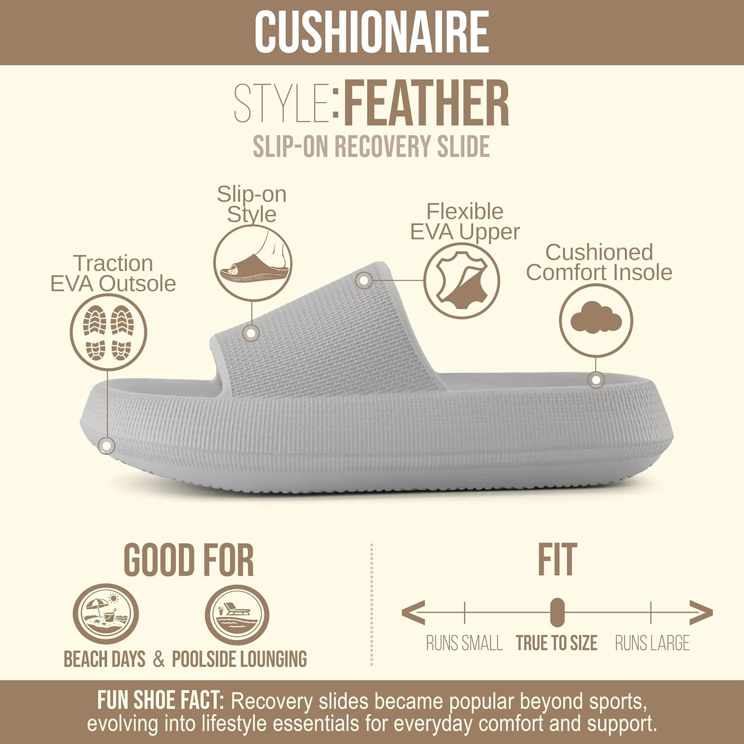 image:imageCUSHIONAIRE Feather EVA Slides for Women Comfortable Slip On Womens Slippers Indoor Outdoor Shower Shoes Beach Essential Cloud SlidesLt Grey