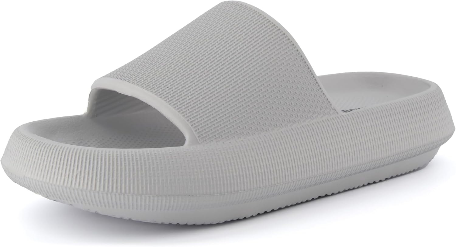 image:imageCUSHIONAIRE Feather EVA Slides for Women Comfortable Slip On Womens Slippers Indoor Outdoor Shower Shoes Beach Essential Cloud SlidesLt Grey